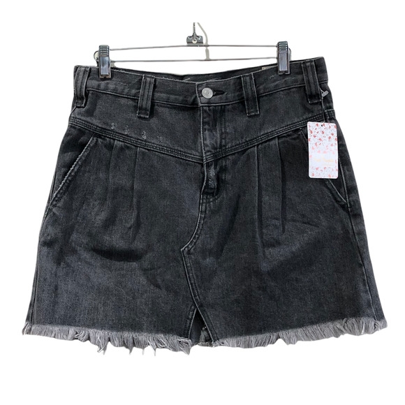 Free People Skirt 26 Sidecar Sanded Denim Black Mini High Waist - Picture 1 of 12
